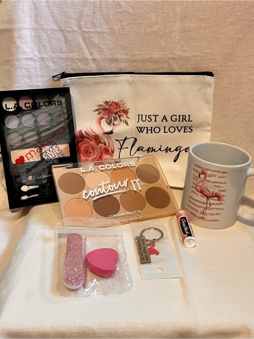 Flamingo Floral Makeup Bag with Pink Accents Bundle